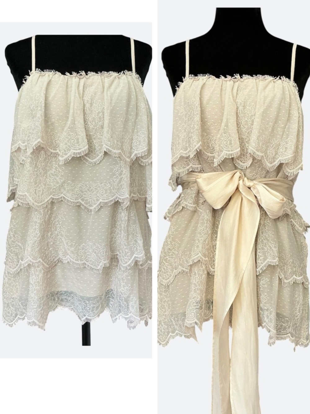 J Crew Factory Champagne Ivory Tiered Lace Silk Tie Camisole Top NWT SZ 10